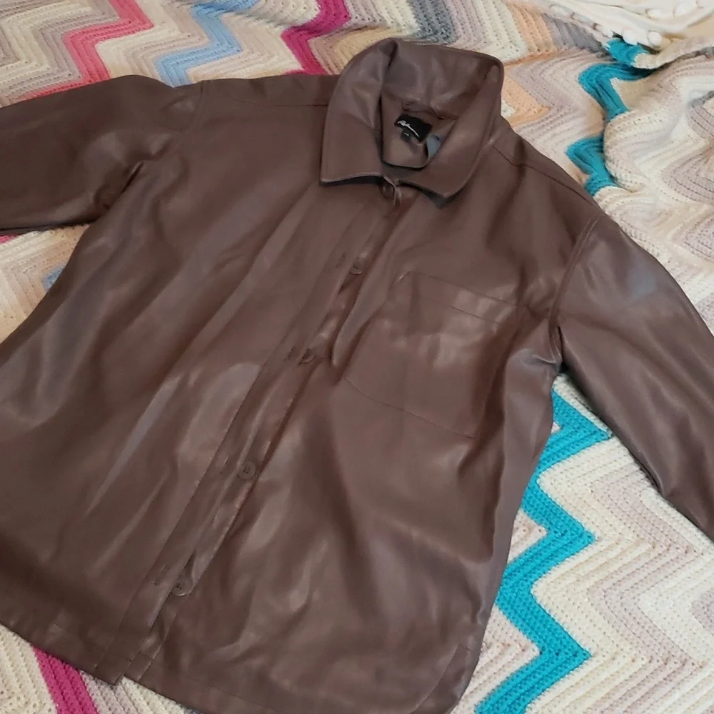 Reitman's Faux Leather Shacket brown iron size large jacket - Picture 4 of 10
